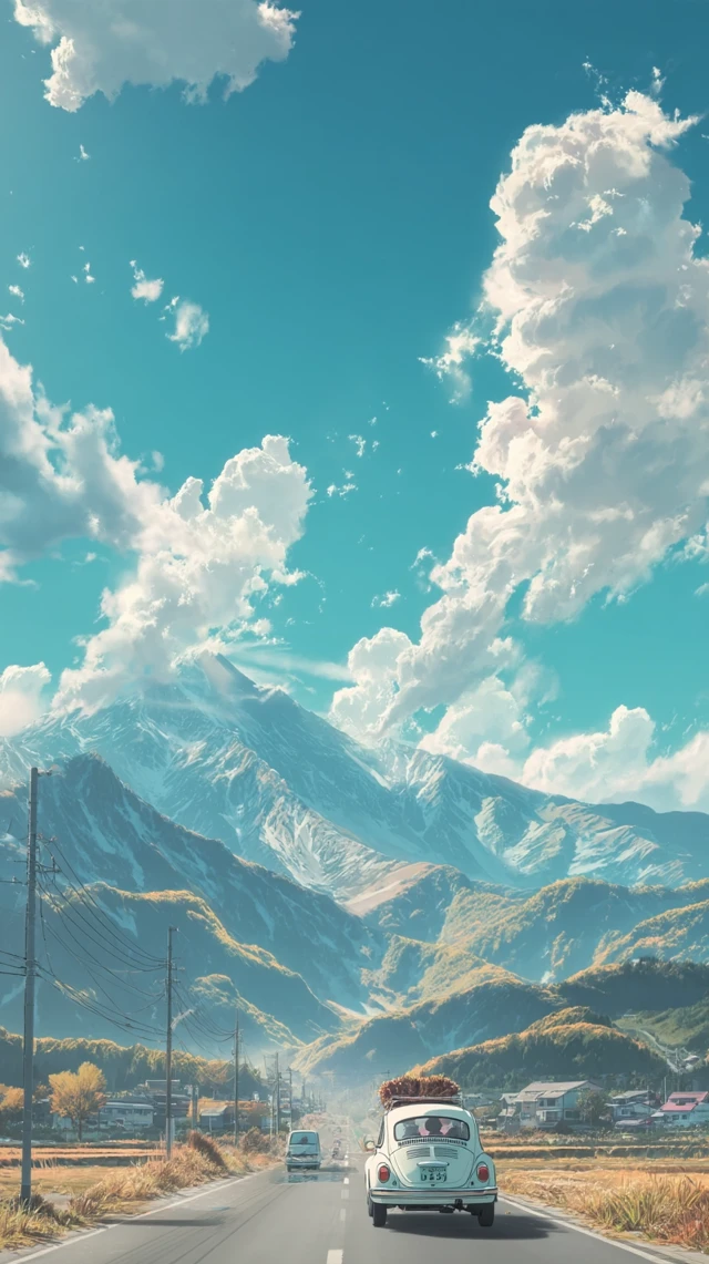 Anime Car Journey Picturesque Scene