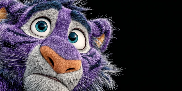 Friendly Purple Tiger Realistic Cartoon Portrait