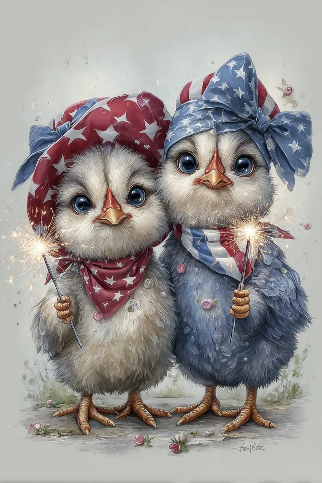 Cute Patriotic Chickens Celebrate Fourth of July