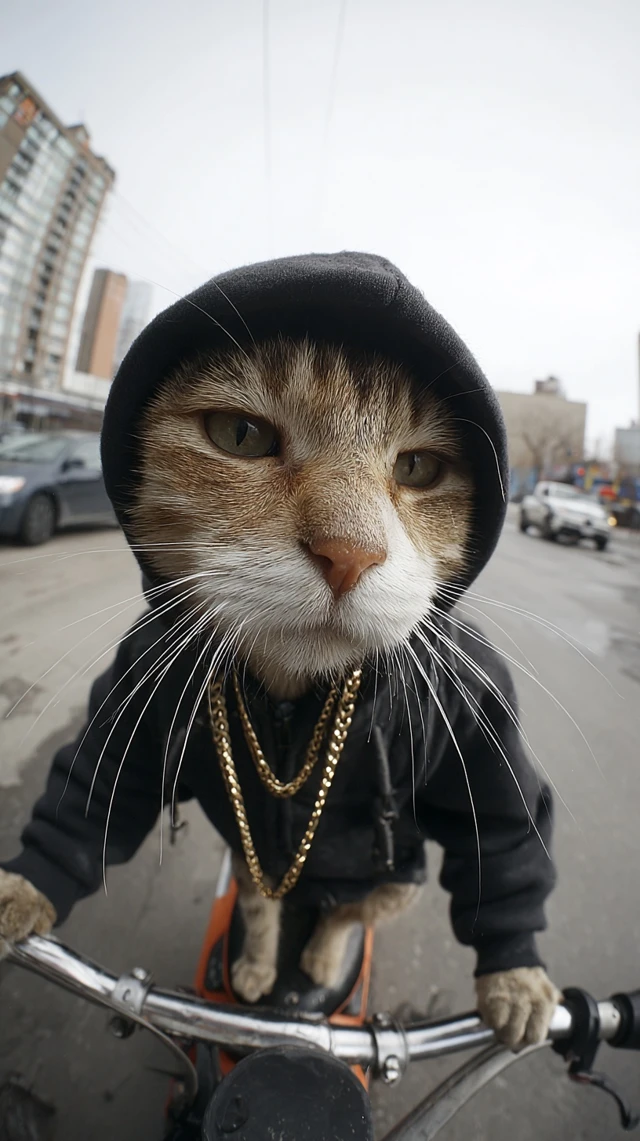 Cool Cat Riding Scooter Urban City
