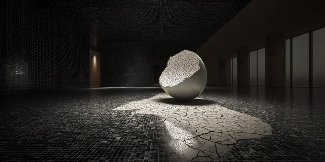 Cracked Eggshell in Dim Lit Room