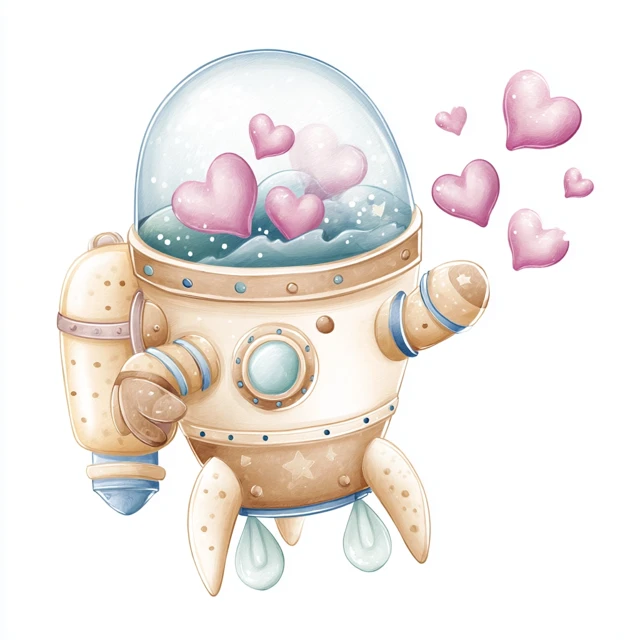 Adorable Rocketship with Glowing Hearts