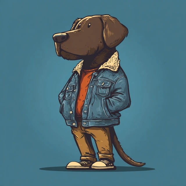 Anthropomorphic Labrador Dog in Denim Jacket