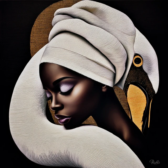 Black Woman with Flamingo Art