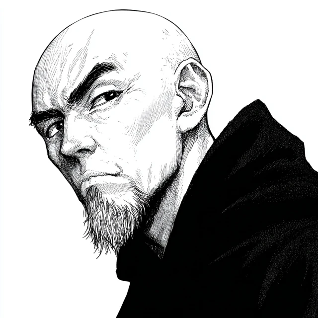 Bald Man Manga Style Black and White