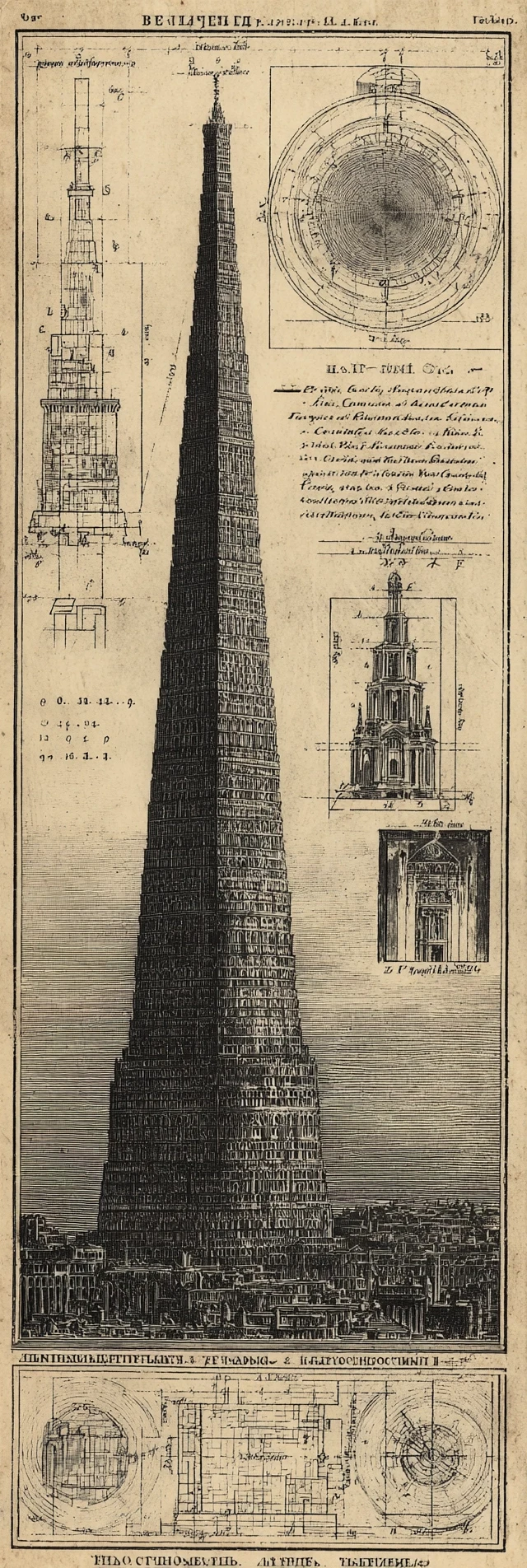 Tower of Babel Medieval Woodcut Illustration