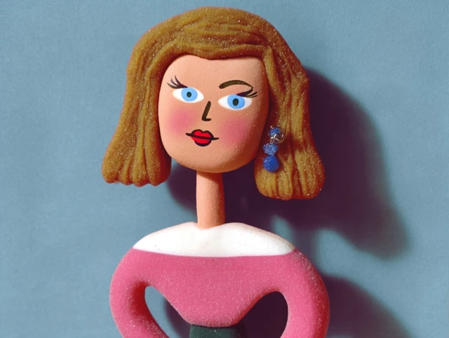 Retro Cartoon Woman Felt Toy Character Illustration
