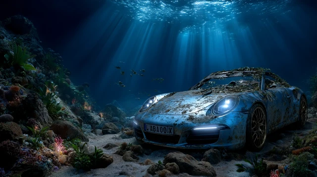 Abandoned Car Reclaimed by Nature Realistic Art