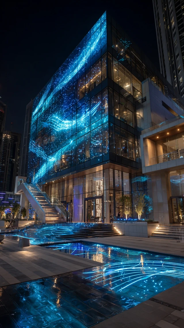 Futuristic Dubai Building at Night Modern Architecture