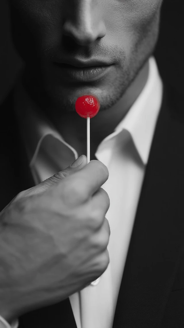 Executive Man with Lollipop Black Suit Portrait