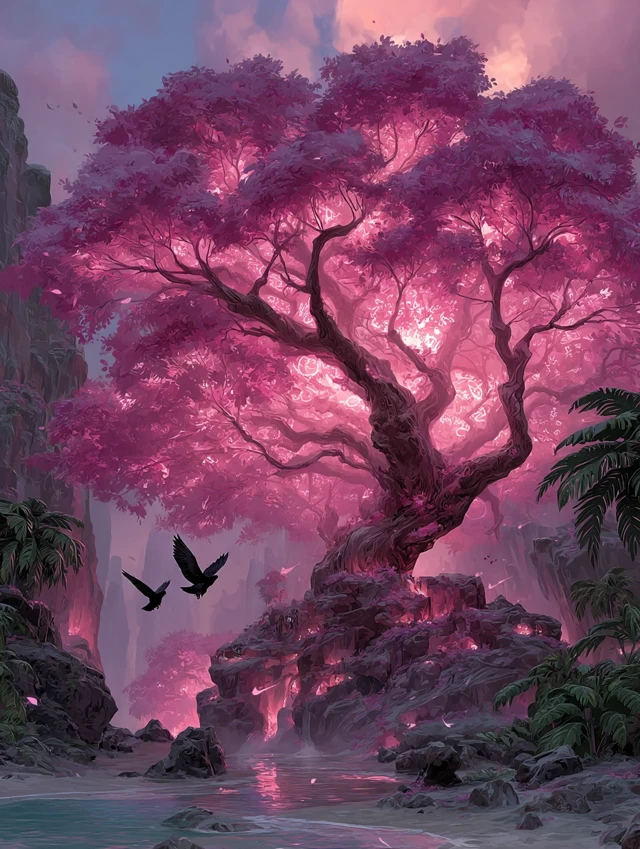 Mystical World Tree with Ravens