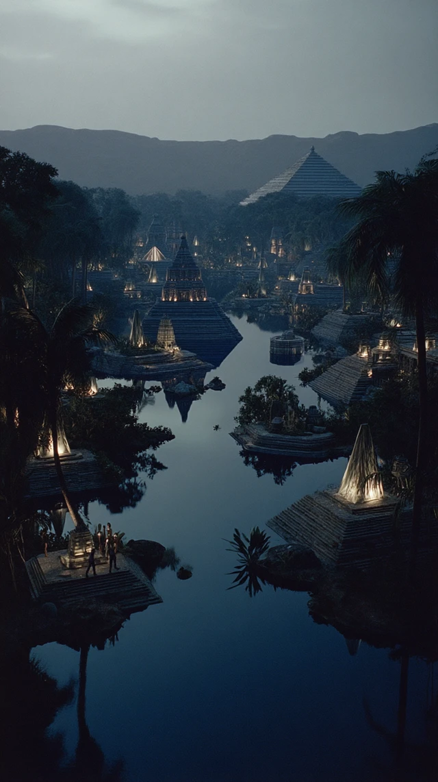 Ancient City on Tropical Island Crystalline Pyramid Temples