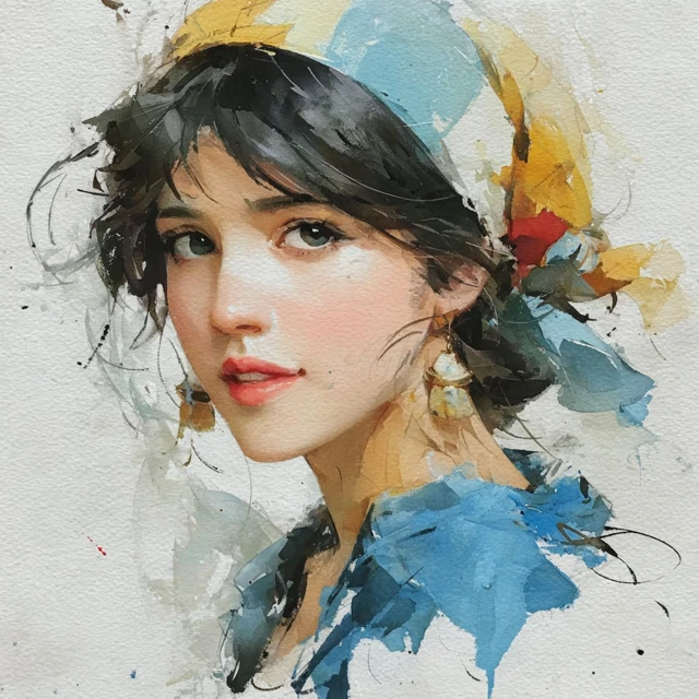 Watercolor Painting of a Woman Portrait