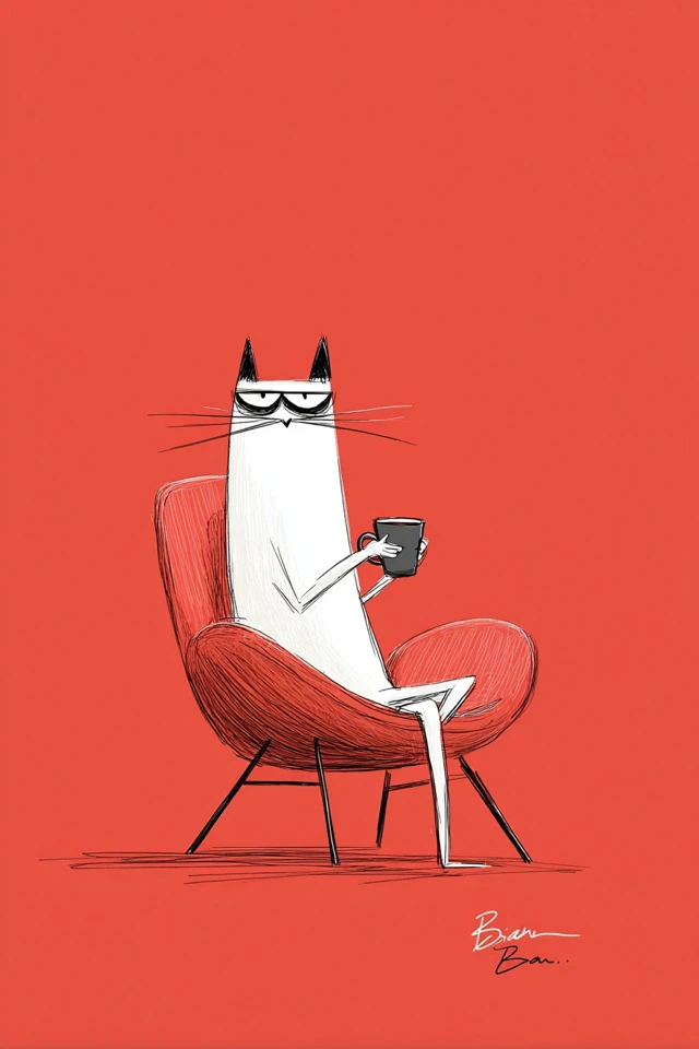Sarcastic Cat Minimalist Art Coffee Break Cafe Gallery