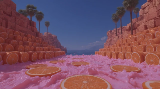 3D Orange and Watermelon Landscape