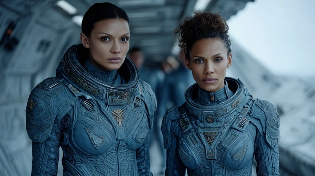 SciFi Soldiers Two Women in Futuristic Suits