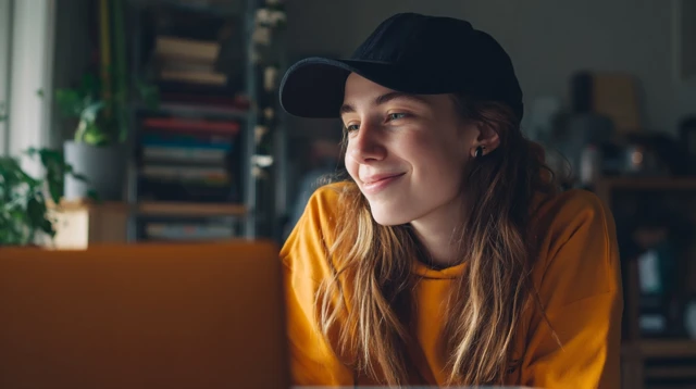 Woman Working From Home Happy with Laptop