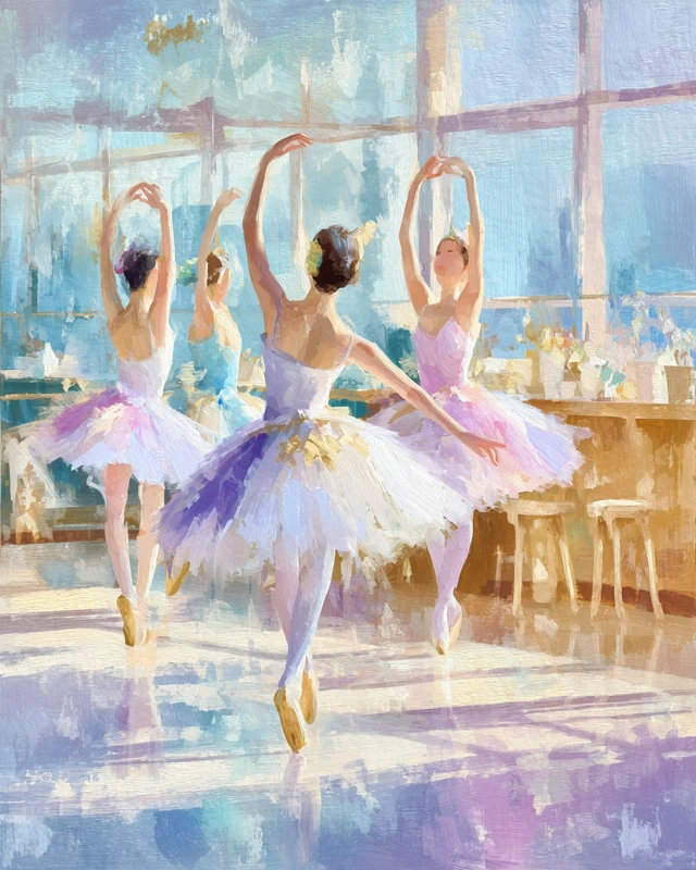 Ballerinas Dancing in Sunlit Studio Impressionist Art