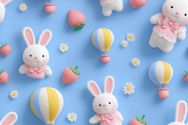 Cute 3D Rabbit Seamless Pattern