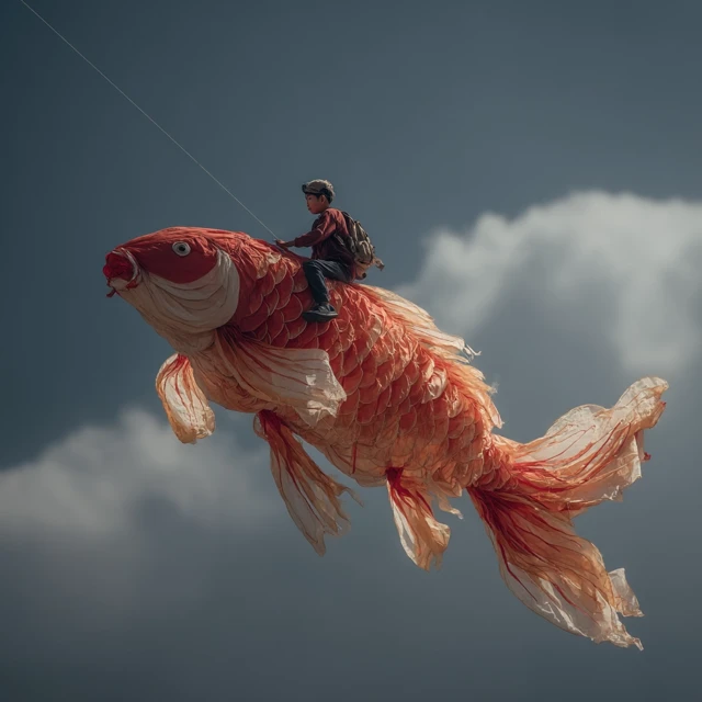 Boy Riding Red Carp Streamer Cinematic