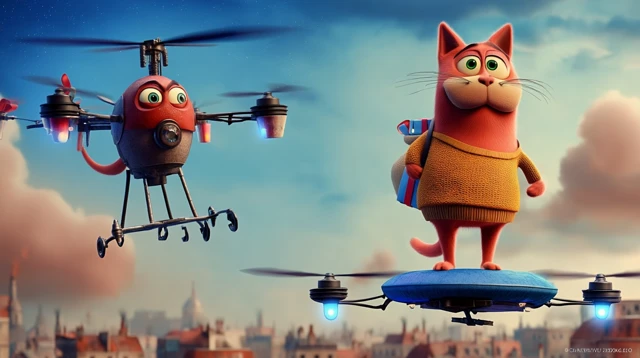 Drone Standoff Santa Cat vs Mechanical Demon