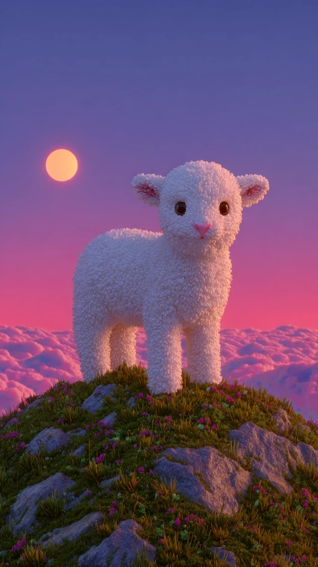 Cute Sheep Illustration Psychedelic Pastel Sky Render