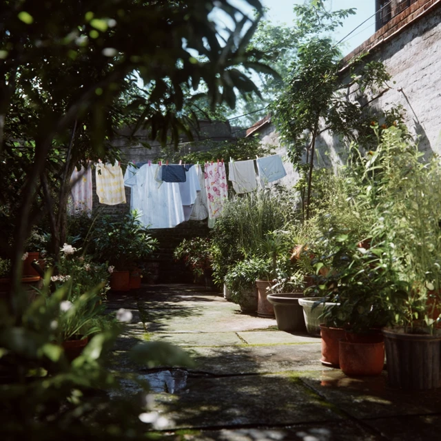 London Garden Scene Clothes on Washing Line