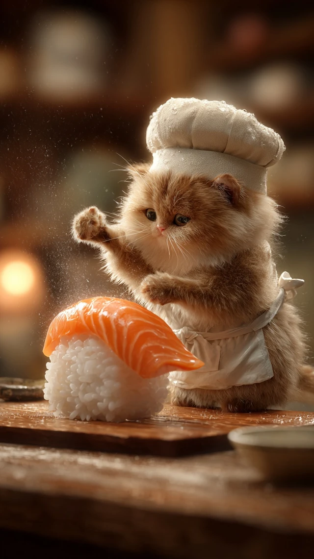 Cat Chef Making Sushi Adorable Illustration