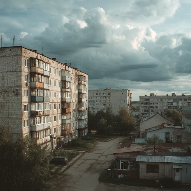 Soviet Era Apartment Buildings Summer Day