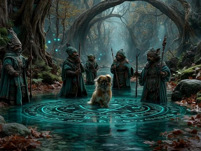 Enchanted Forest Tibetan Spaniel and Elves