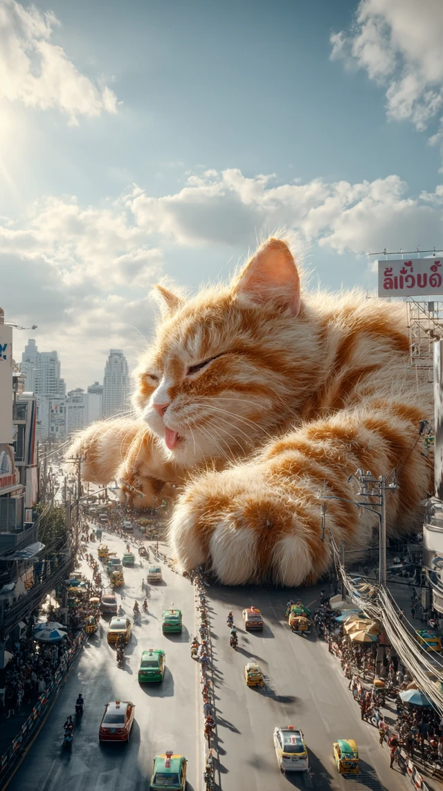 Giant Cat in Bangkok Traffic