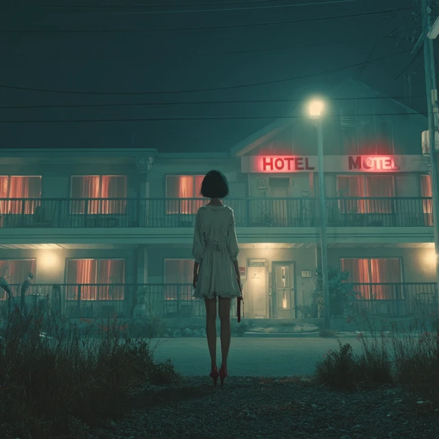 Anime Girl at Motel Night Scene
