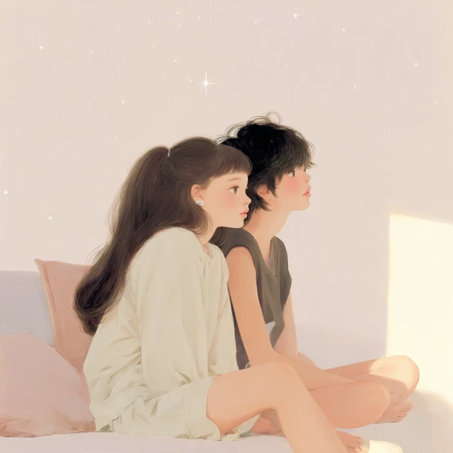 Anime Girls Watching Movie Illustration