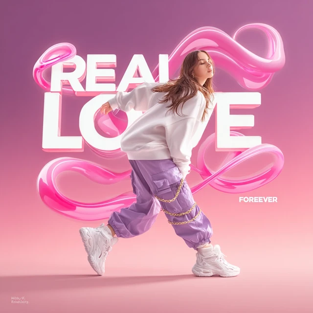 Fashion Ad: Real Love Forever - Young Model, Pink Gradient