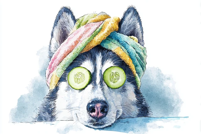 Husky Dog Beauty Treatment Watercolor Art