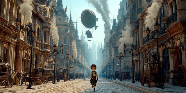 Steampunk City Run Adventure Anime Illustration