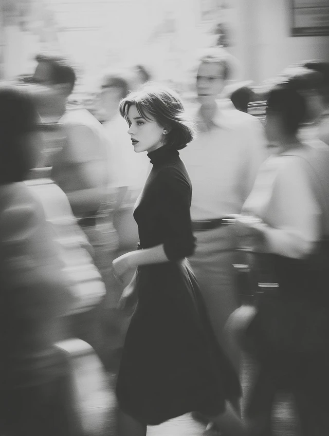 Elegant Woman in Motion Black and White Street Photo