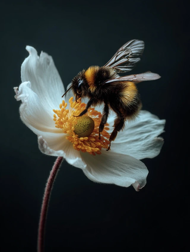 Realistic Bumble Bee on Flower Macro Photography