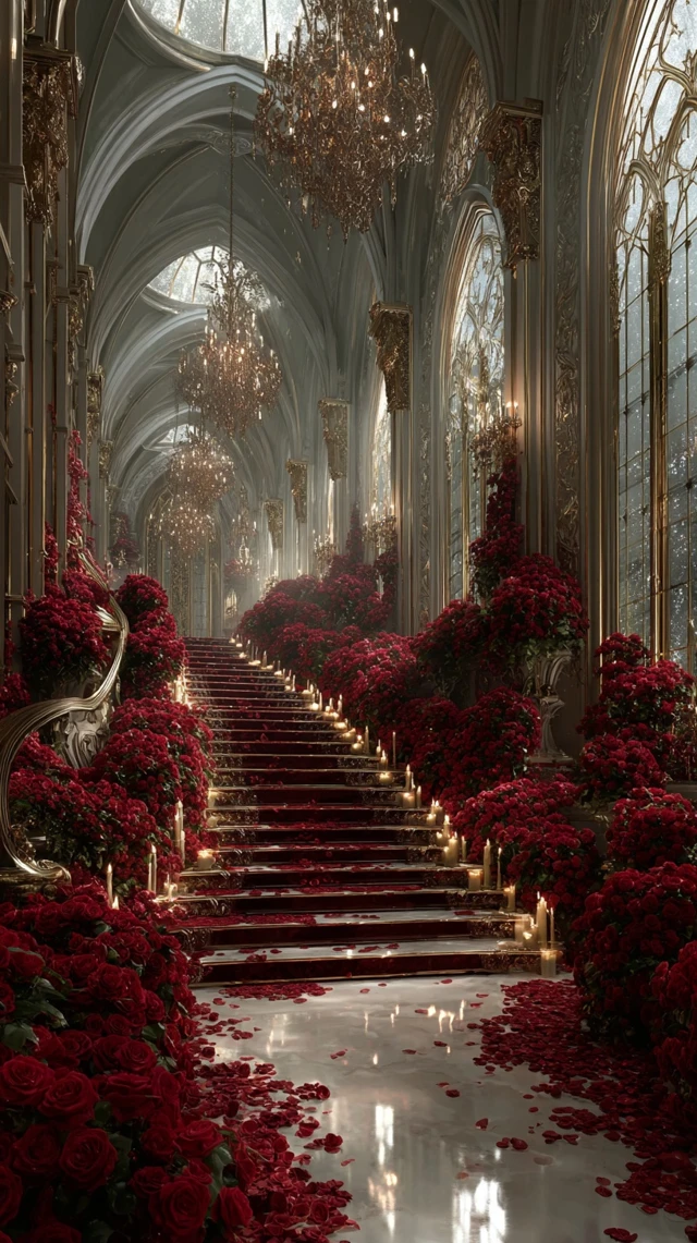 Castle Interior Roses and Gold Details