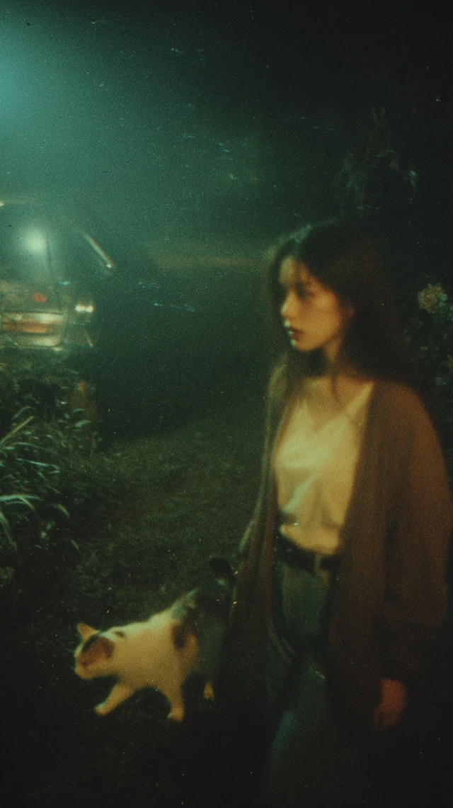 Girl and Cat Retro Film Photo