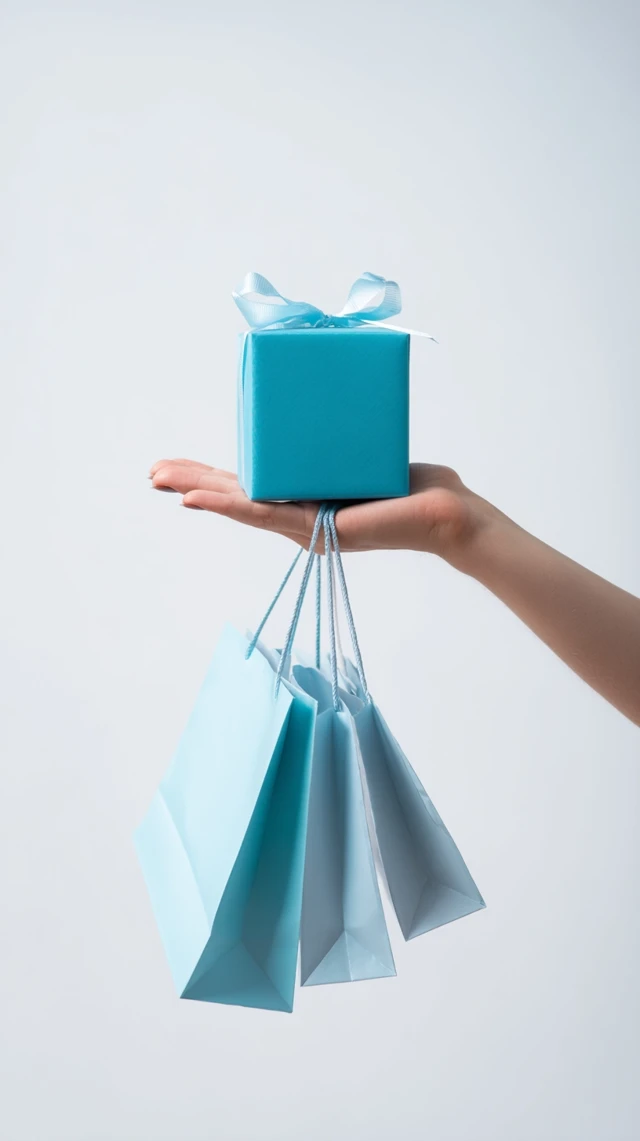 Shopping Rewards Hand Holding Gift Box and Bags
