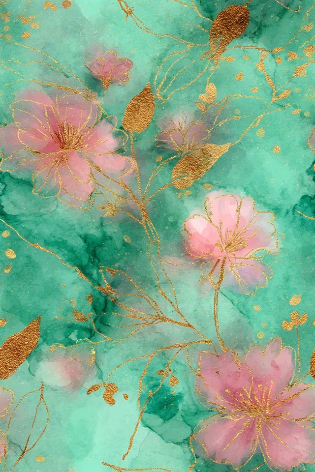 Gold Floral Watercolor Seamless Pattern Design
