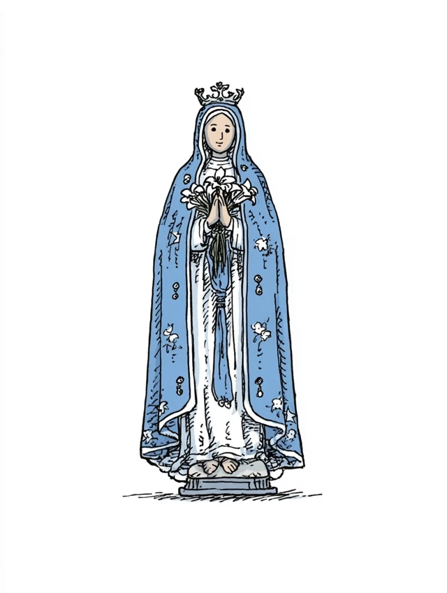 Blessed Mary with Lilies Watercolor Illustration