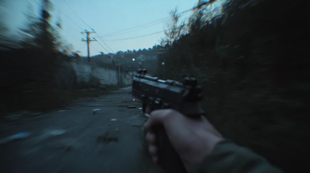 First Person Shooter POV Holding a Gun Realistic Photo