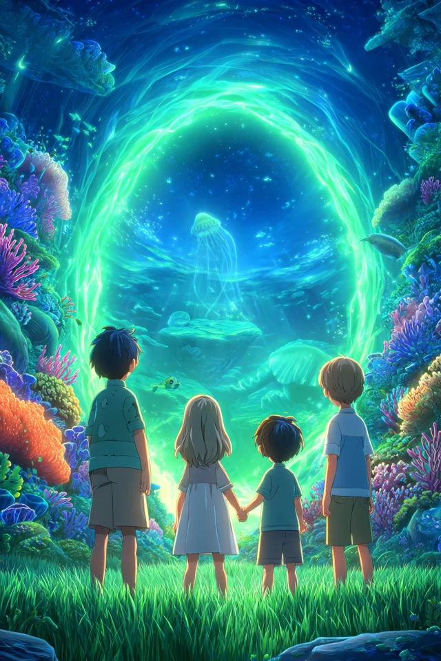 Children and Portal to Underwater Fantasy World