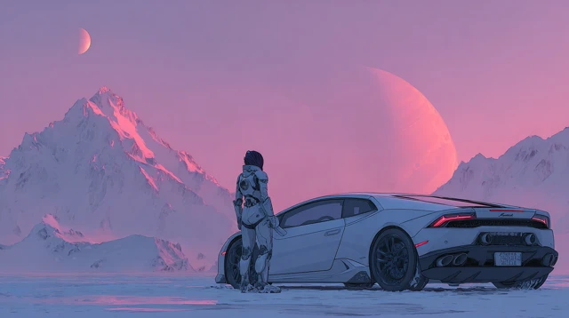 Futuristic Woman on Mars with Sports Car