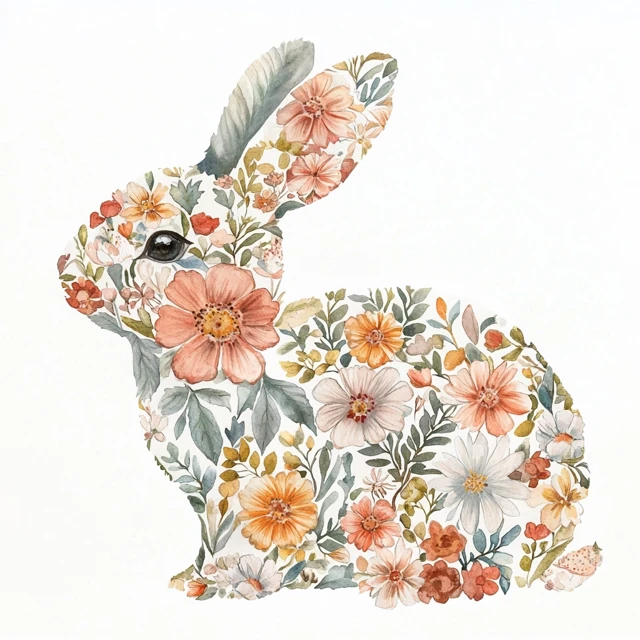 Watercolor Rabbit Floral Design