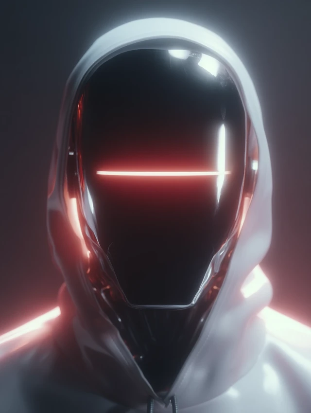 Futuristic Robot Portrait with White Hoodie