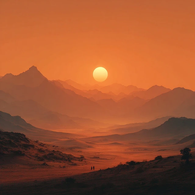 Desert Landscape with Burning Sun Dune Inspired Art