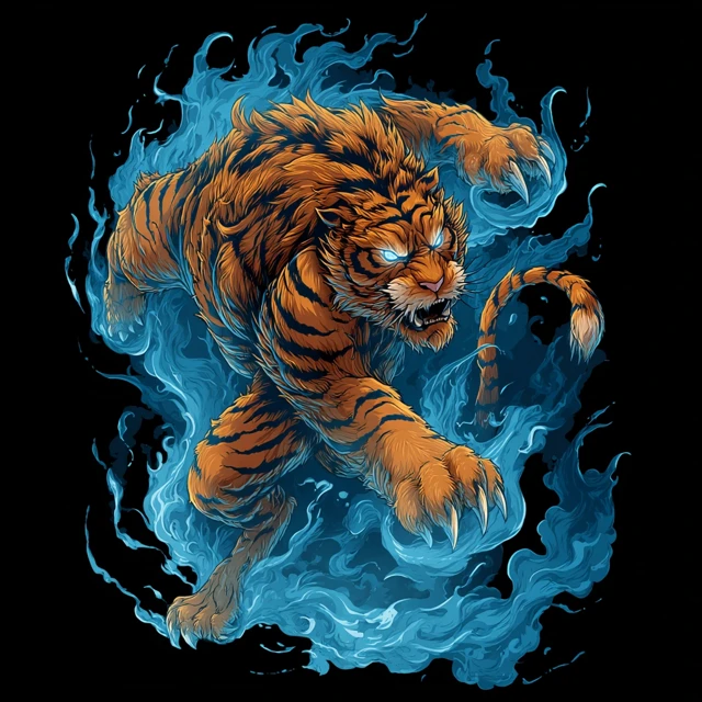 Fierce Tiger in Flames - T-Shirt Design